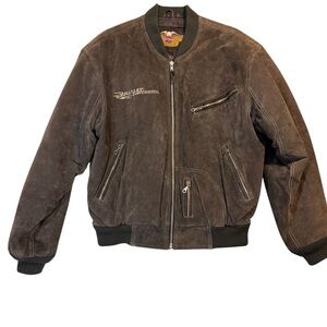 Harley Davidson Leather Bomber Jacket Mens L Brown Distressed Biker Motorcycle